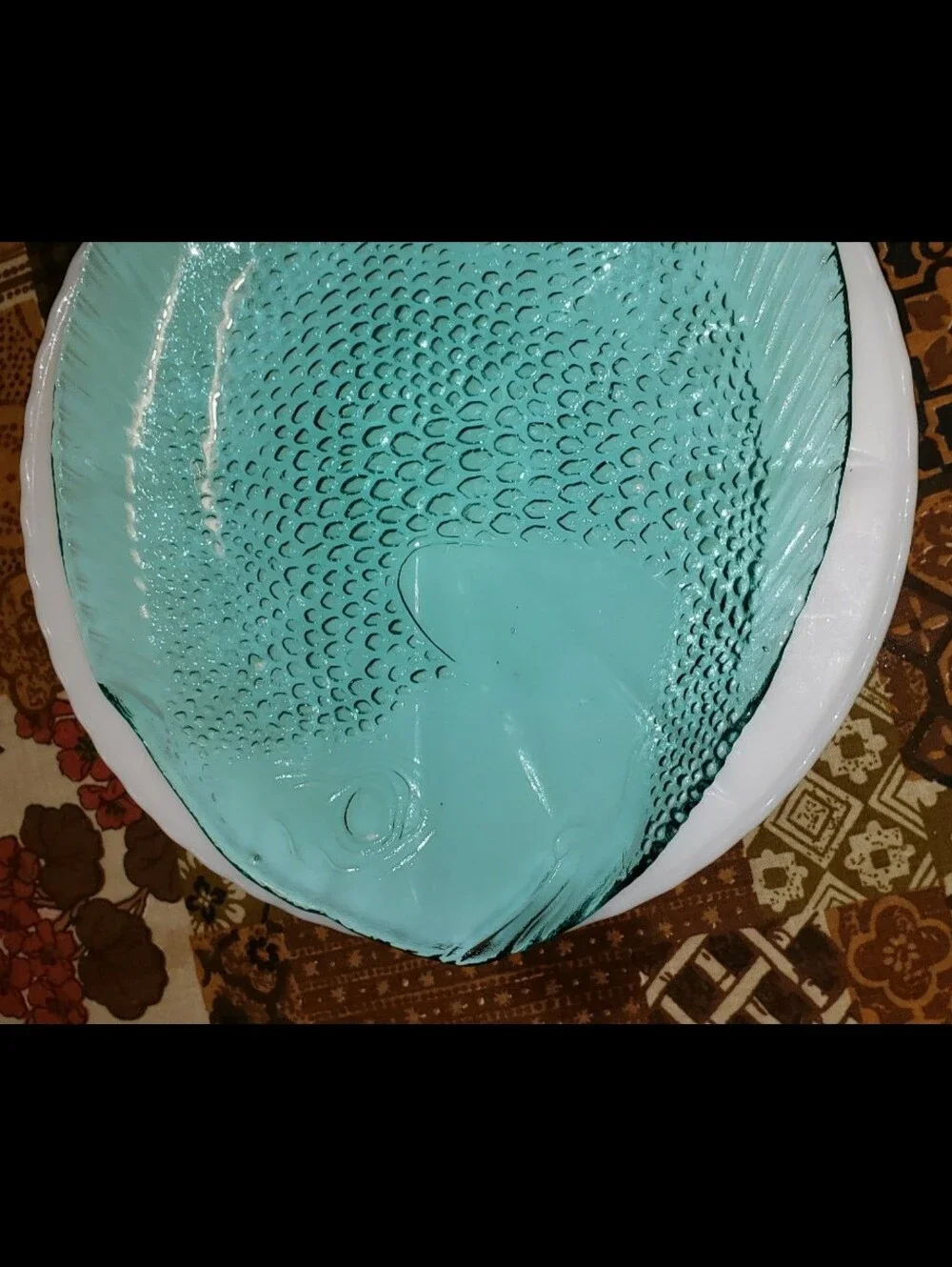 Mid-Century French Arcoroc Translucent Blue/Turquoise Glass Koi Fish Serving Set